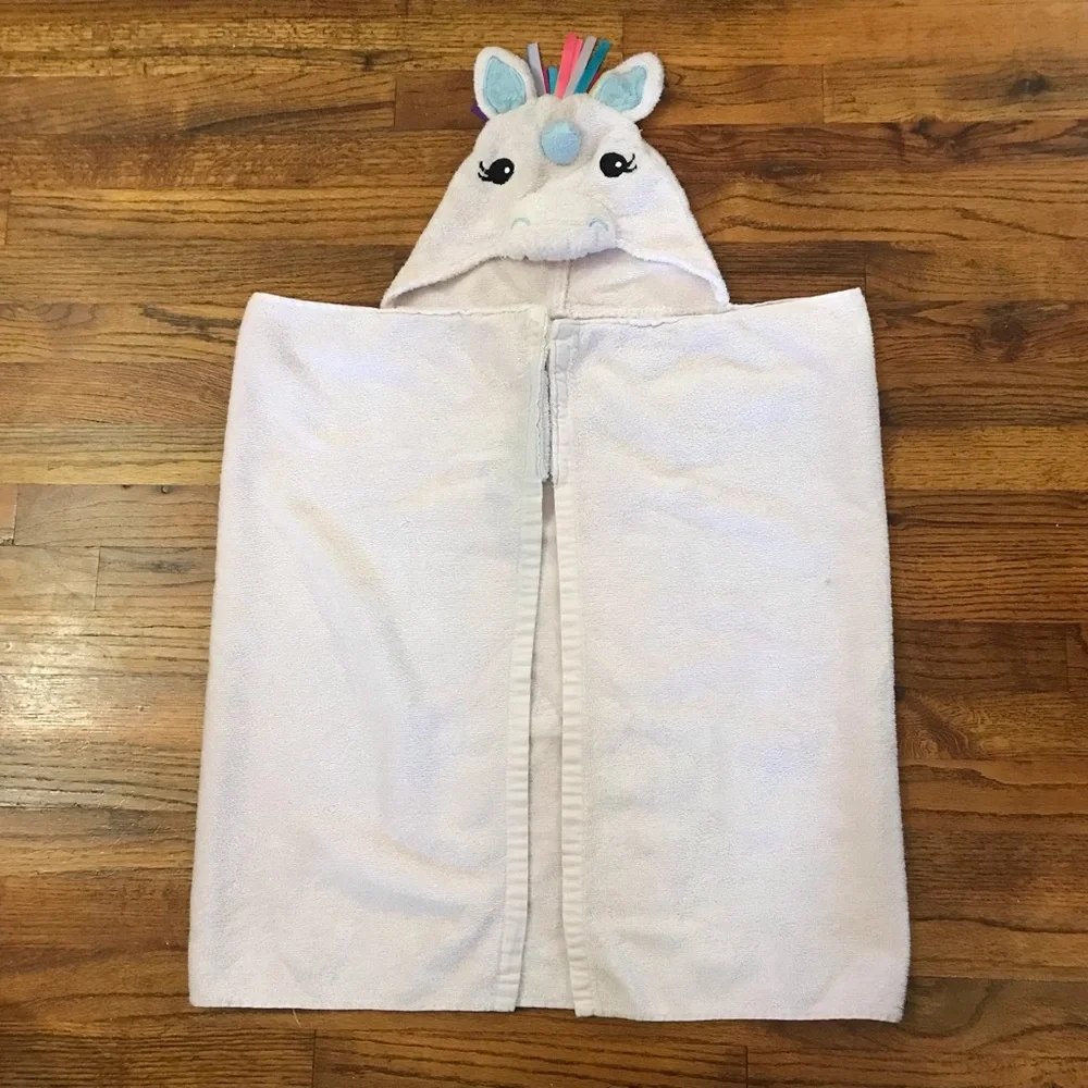 Girls Kids Bath Towel Wrap Cover Hooded Hoodie Unicorn Design Terry Clo Ribbons